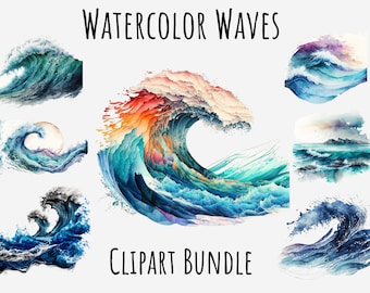 Watercolor Waves Clipart, Waves PNG bundle, Sea Wave graphics Printable water digital download, Free commercial use