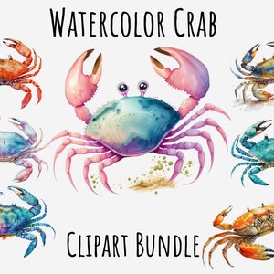 Watercolor Crab Clipart, Sea animals png, crab png, beach, marine, underwater animal Printable Instant digital download Scrapbook png bundle