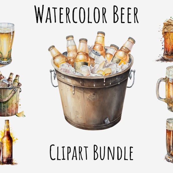 Watercolor Beer clipart, Pint, Beer mug, Beer bottle,  Cold drink, party Instant Digital Download graphics in PNG, Printable, Commercial use