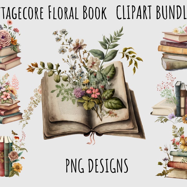 Watercolor Open book floral clipart Books PNG bundle Book lover, Junk journaling, scrap books, sublimation printable digital download