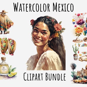 Watercolor Mexican Clipart, Fiesta, Cinco de Mayo, Guitar, Cactus, Tequila, chihuahua, Poncho, Mexico png Printable Instant Digital Download