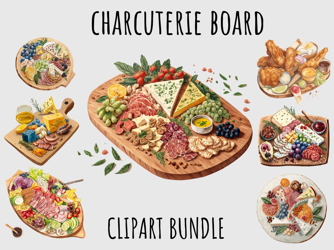 Watercolor Charcuterie Board Clipart, Snacks PNG Bundle,food, Cheese