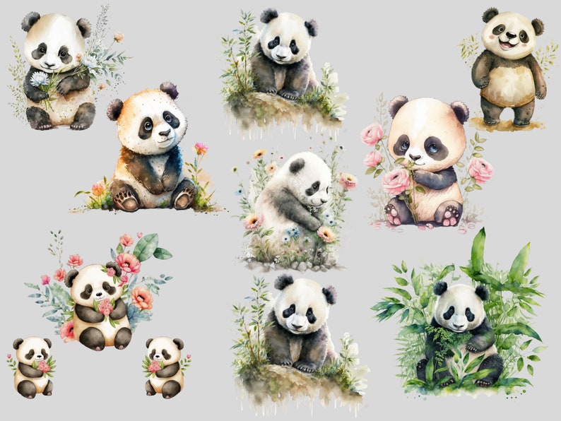 Cute Baby Panda Clipart Bundle, Cute Jungle Small Animal Png Images ...