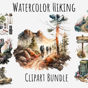 Aquarell Wandern Clipart, Wanderer, Outdoor, Camper, Camping, Natur, Reisen, Rucksack, Zelt, Stiefel, SignForest, Camp Sofortiger digitaler Download