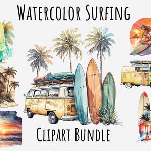 Watercolor Surfing clipart, Surfboard clipart, Hawaii, beach life, Summer clipart Printable  Instant digital download, Free Commercial use