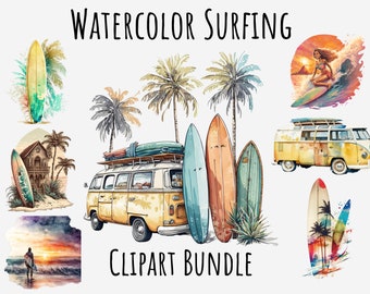 Watercolor Surfing clipart, Surfboard clipart, Hawaii, beach life, Summer clipart Printable  Instant digital download, Free Commercial use