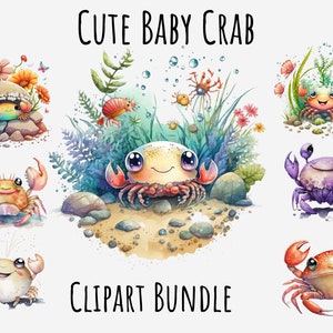 Cute Baby Crab Clipart, Crab PNG bundle, Cute sea animals, Baby marine animal Instant digital download, Printable cute crab png bundle