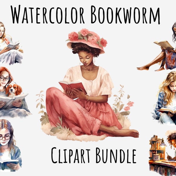 Watercolor Book Reader Girl Clipart, Bookish clipart, Open book, Books png, Writer,