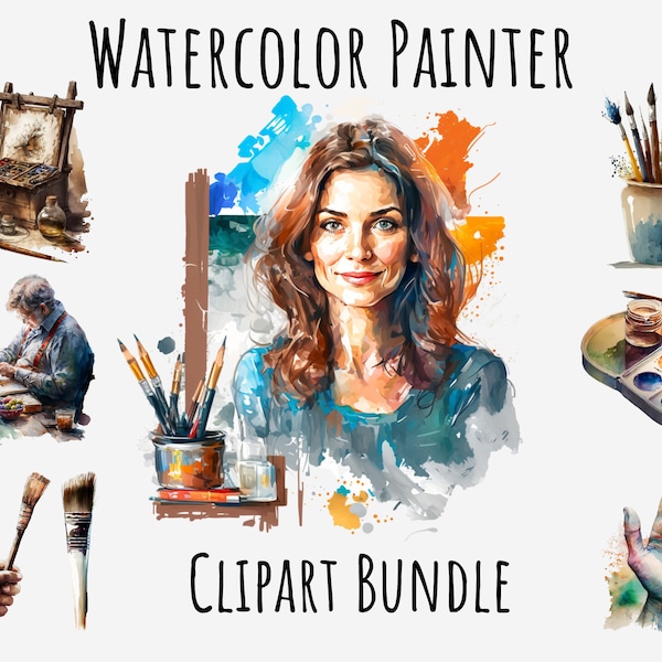 Watercolor Artist clipart, Painter Paintbrush clipart, Artist, Profession clipart, Open book, Paint, Logo, Graphics, Images Digital Download