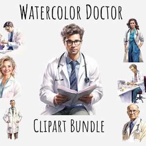 Watercolor Doctor Clipart, Doctor PNG, Hospital, Nurse, Nursing, Medical, Portrait, Card Making, Female stethoscope Instant Digital Download