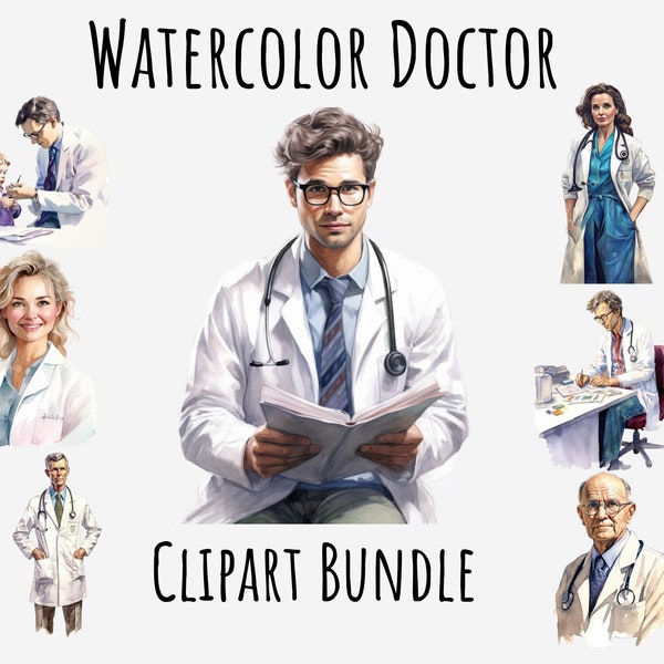 Watercolor Doctor Clipart, Doctor PNG, Hospital, Nurse, Nursing, Medical, Portrait, Card Making, Female stethoscope Instant Digital Download