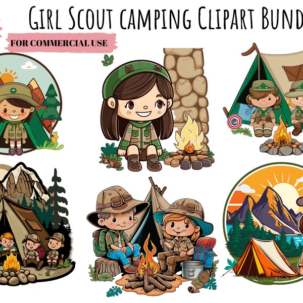 Girl Scout Clipart PNG Bundle Camping Clipart Forest, Tent, Bonfire, Mountains, Outdoors Hiking Instant Digital Download