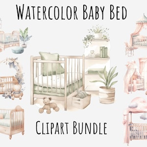 Watercolor Baby Bed Clipart, Childrens bed, Nursery Kids Furniture Clipart, Newborn bed png, Bed, Nursery clipart Instant Digital Download