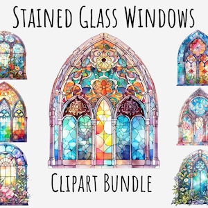 Clipart de vitral em aquarela PNG, arco retrô, janela arqueada png, igreja, vintage, floral, arte, download digital instantâneo