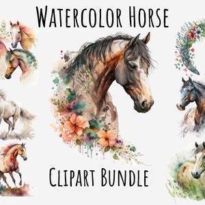 Watercolor Horse Clipart, Wild animal clipart, Horseshoe, Pack of horses, horse portrait, Horse Face, Running, Wildhorse Digital Download