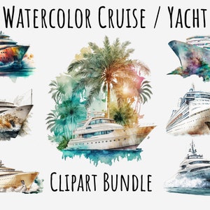 Watercolor Cruise ship Clipart, Yacht PNG images, Boat, Vacation, Ocean, Sublimation, Summer holidays Printable Instant Digital Download