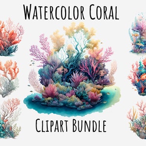 Watercolor Coral Clipart, Underwater, Sea coral png bundle, Coral reef, Ocean creatures, sea life, ocean life graphics Digital Download