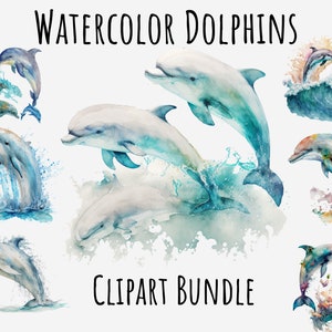 Aquarelle Dolphin Clipart, Images d’animaux de l’océan, Clipart de poisson de mer, Dauphin mignon png Téléchargement numérique instantané imprimable, Graphiques de sublimation
