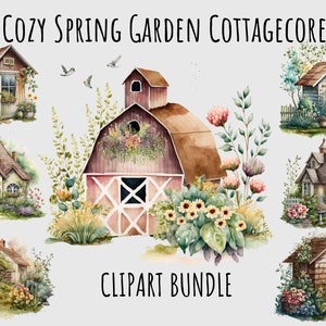 Watercolor Cozy Spring Garden house Cottagecore clipart PNG, Junk journaling, Scrapbooking, Printable png, Sublimation, Digital Download