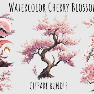 Aquarell Kirschblüte png Clipart Bundle Frühling Gefühl Baum Zweig Clipart Instant Printable für Aufkleber, Karten, Sublimation