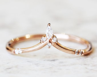 Wedding band Diamond matching band Marquise Diamond matching band stacking ring stackable ring Unique wedding band bridal ring bridal band