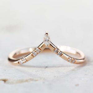 Wedding Band Stacking ring Stack diamond ring Marquise diamond wedding band Matching ring Unique wedding ring Rose gold ring layering ring