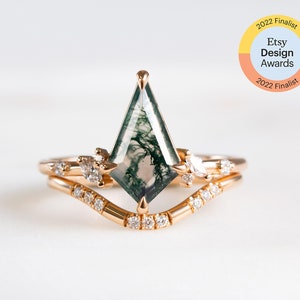 Kite Moss Agate engagement ring wedding ring promise ring propose ring proposal ring anniversary ring gift for her bridal jewelry bride ring image 1