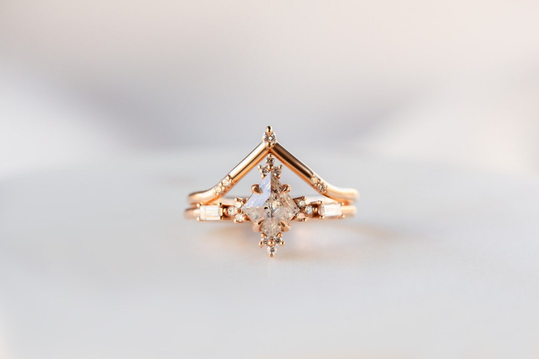 Salt and Pepper Kite Engagement Ring Wedding Ring Diamond Ring Unique