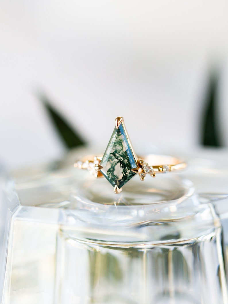 Kite Moss Agate engagement ring wedding ring promise ring propose ring proposal ring anniversary ring gift for her bridal jewelry bride ring image 6