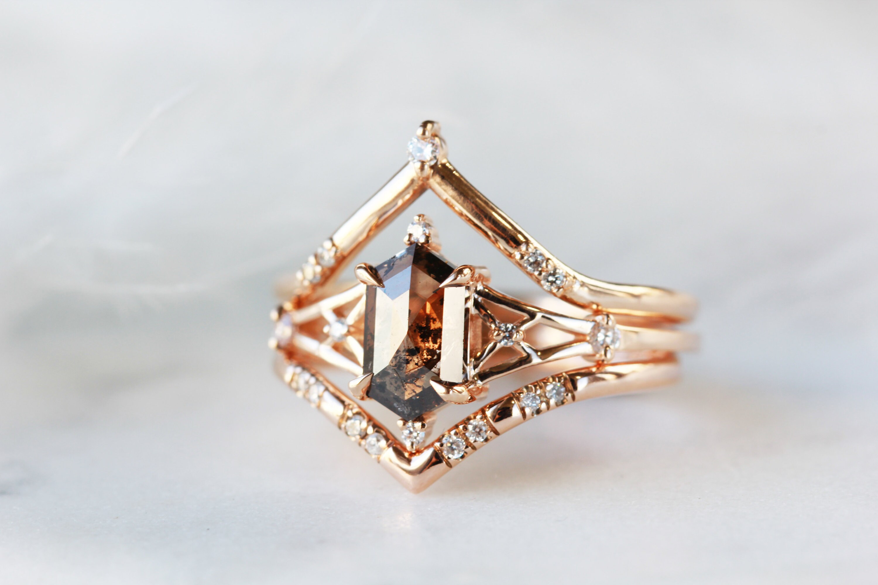 Salt and Pepper Diamond Elongated Hexagon Engagement Ring Etsy