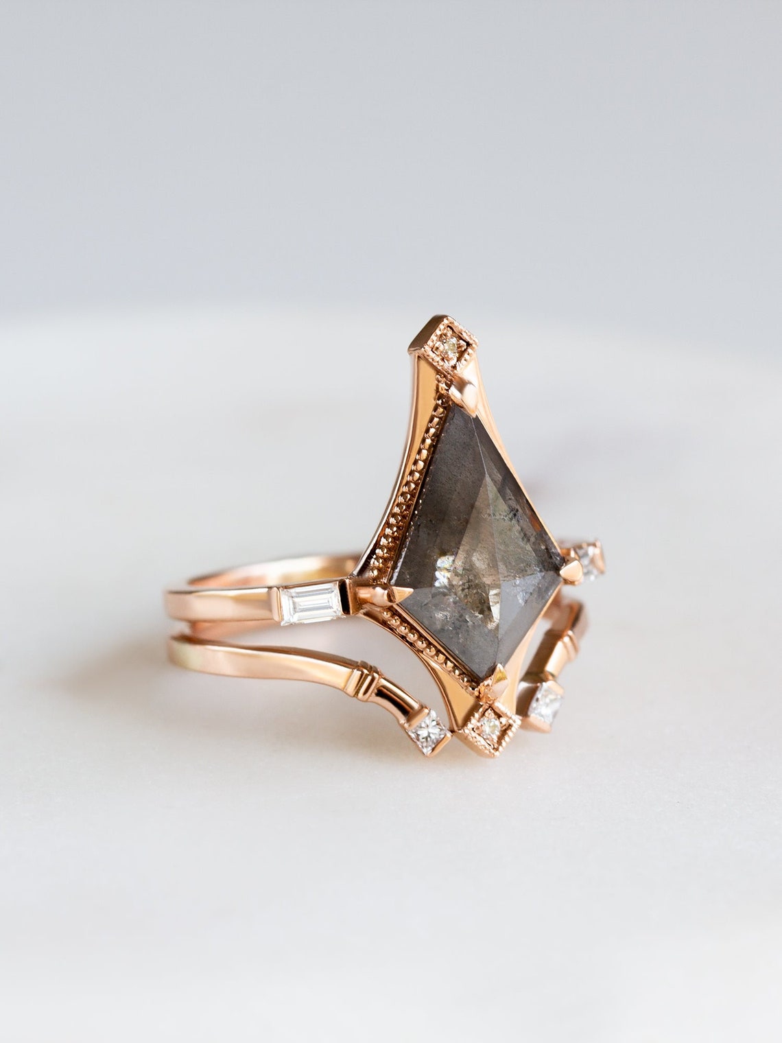 Salt and Pepper Kite Diamond Engagement Ring Wedding Ring Etsy