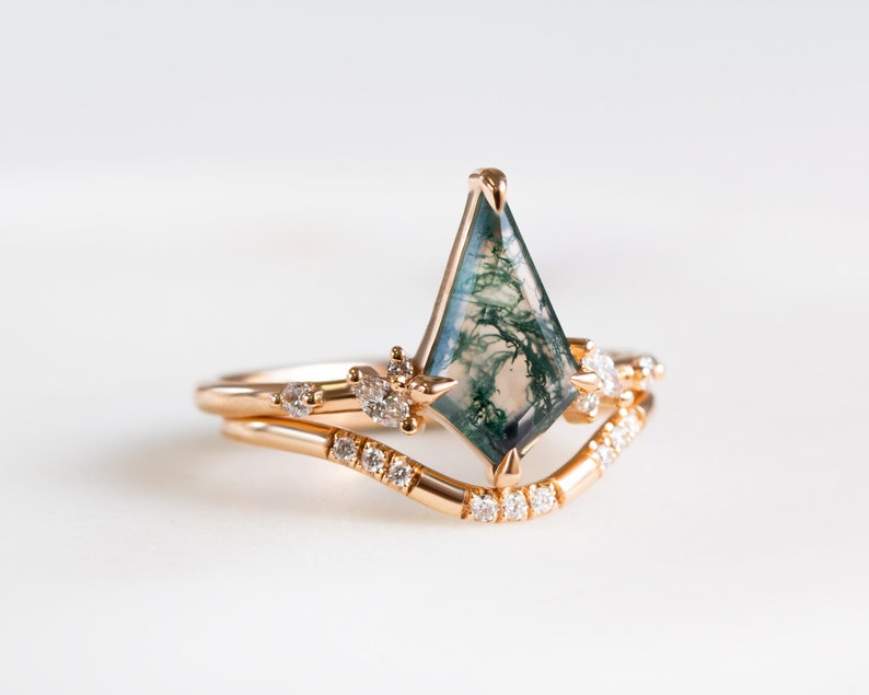 Kite Moss Agate engagement ring wedding ring promise ring propose ring proposal ring anniversary ring gift for her bridal jewelry bride ring image 3