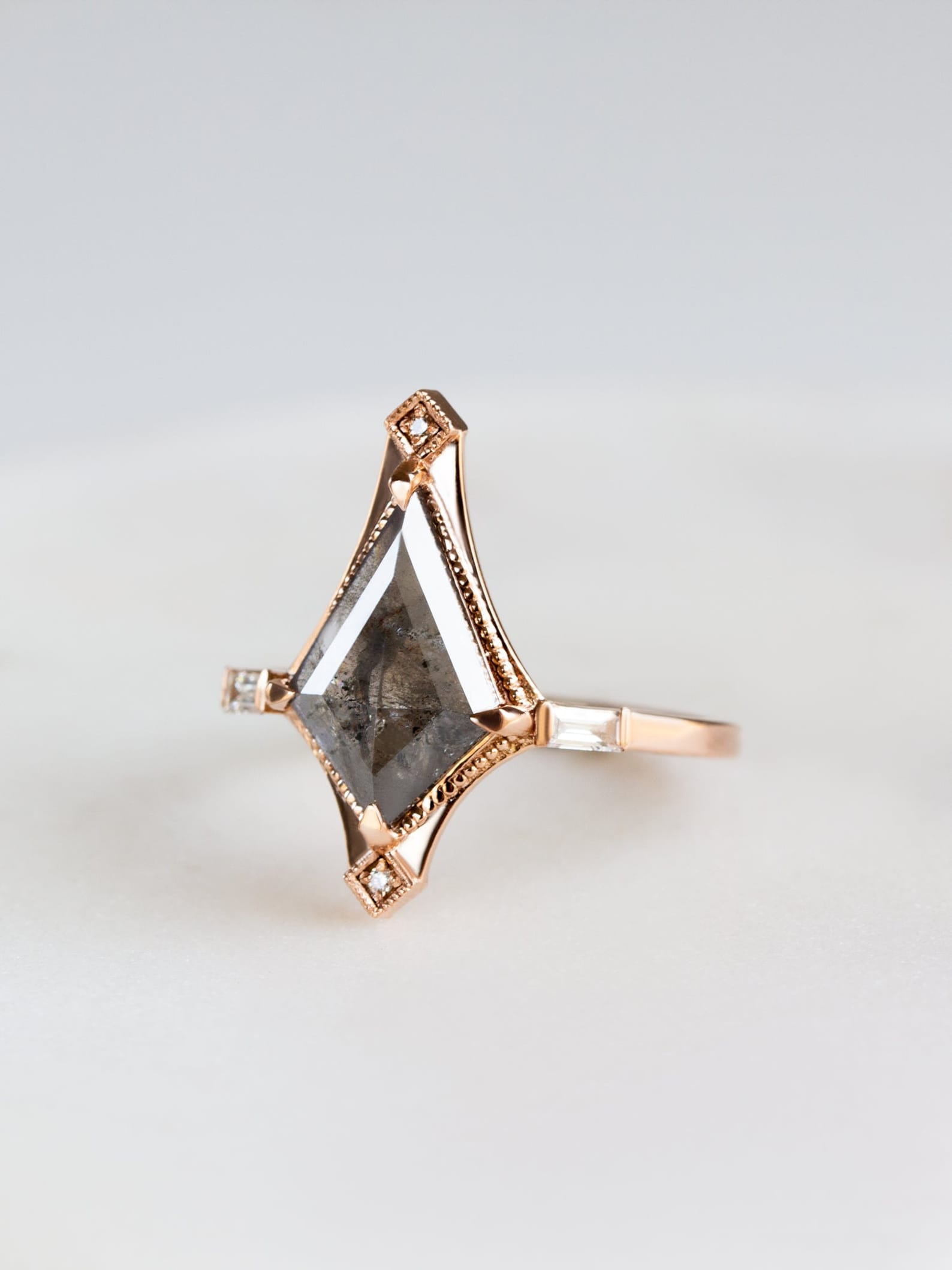 Salt and Pepper Kite Diamond Engagement Ring Wedding Ring Etsy
