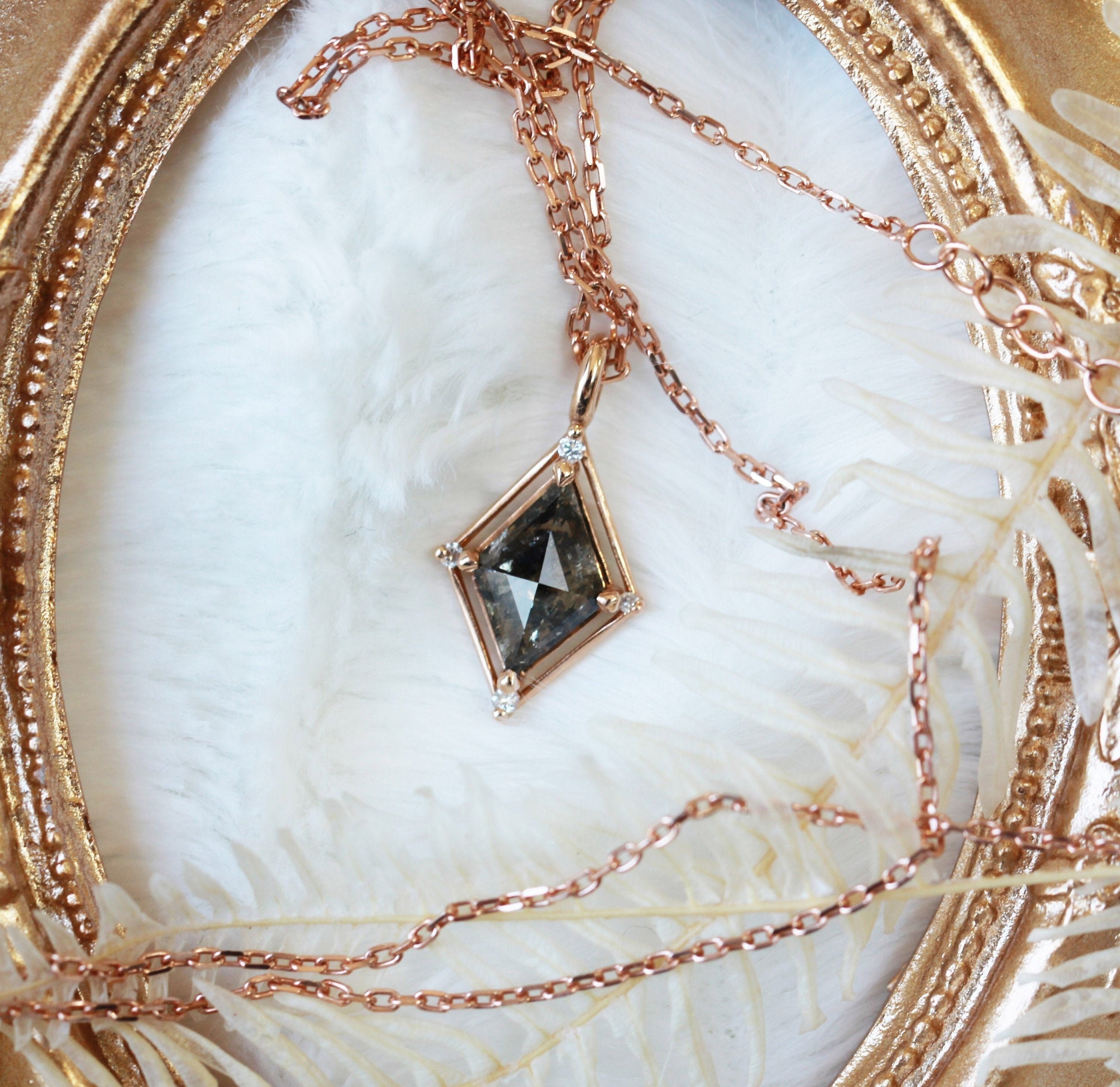 Salt and Pepper Diamond Kite Necklace Rose Gold Diamond Etsy