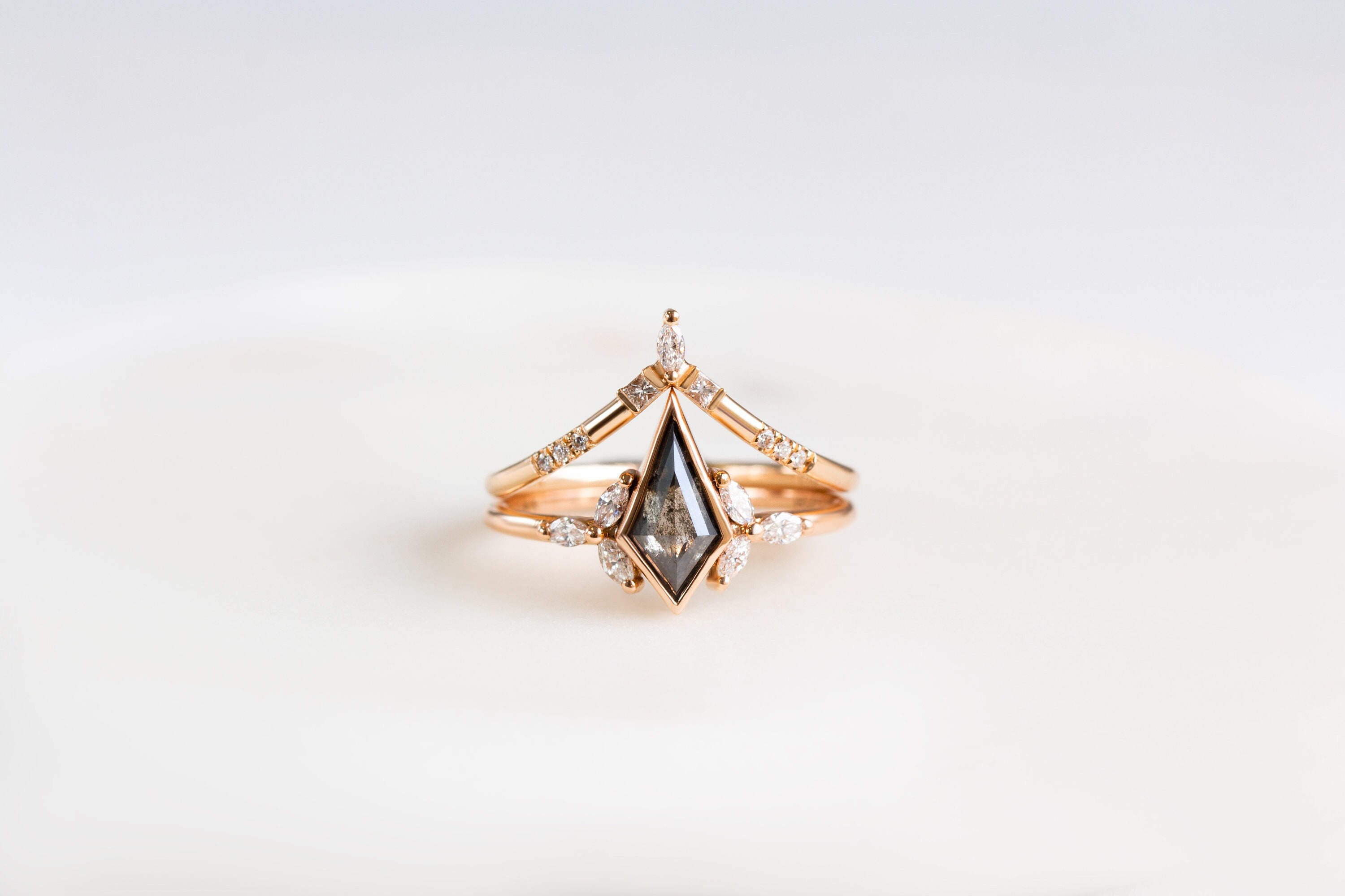 Salt and Pepper Kite Diamond Engagement Ring Wedding Ring Etsy