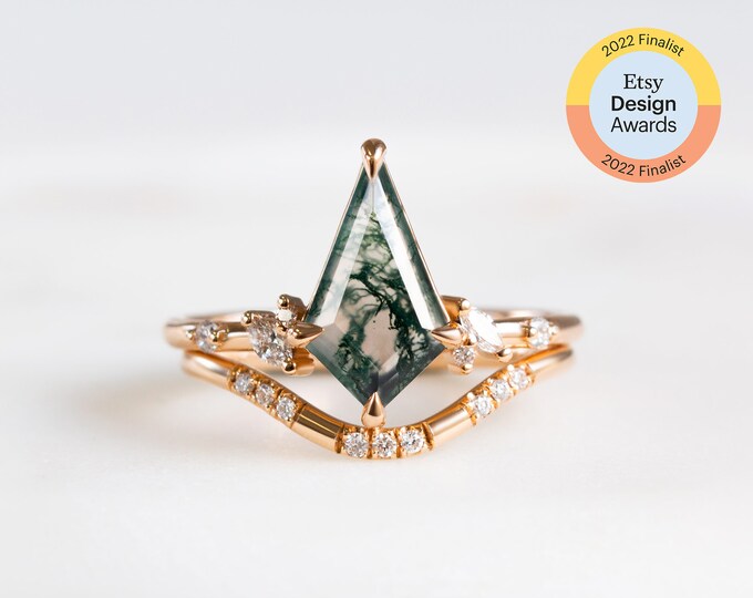 Kite Moss Agate engagement ring wedding ring promise ring propose ring proposal ring anniversary ring gift for her bridal jewelry bride ring