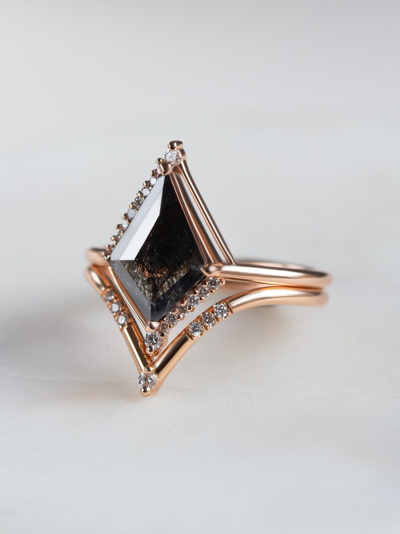 Salt and Pepper Kite Engagement Ring Diamond Wedding Ring Etsy