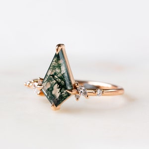 Kite Moss Agate engagement ring wedding ring promise ring propose ring proposal ring anniversary ring gift for her bridal jewelry bride ring image 8