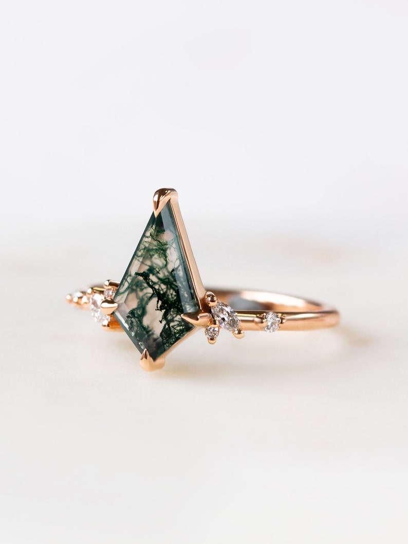 Kite Moss Agate engagement ring wedding ring promise ring propose ring proposal ring anniversary ring gift for her bridal jewelry bride ring image 8