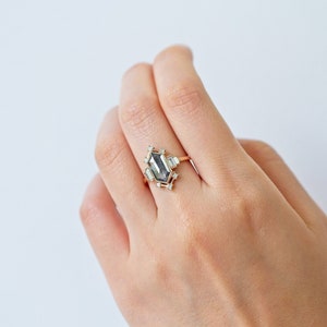 Salt and Pepper diamond engagement Ring Salt and Pepper Celeste Ring Hexagon engagement Diamond wedding ring modern proposal ring image 9