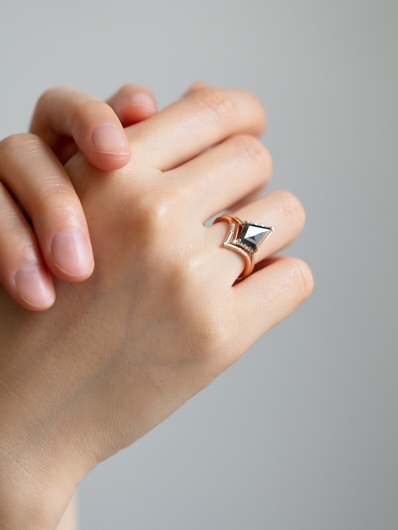Salt and Pepper Kite Engagement Ring Diamond Wedding Ring Etsy