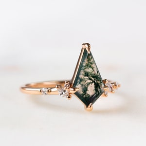 Kite Moss Agate engagement ring wedding ring promise ring propose ring proposal ring anniversary ring gift for her bridal jewelry bride ring image 9