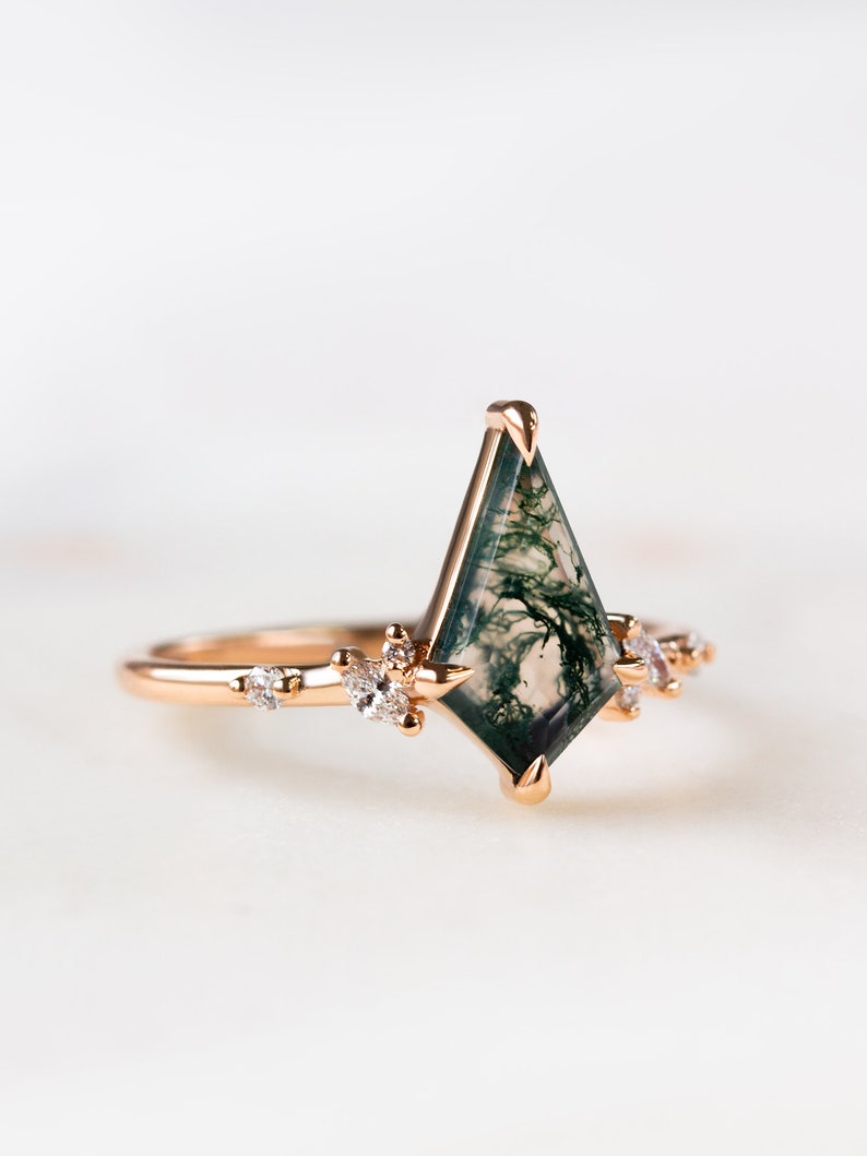 Kite Moss Agate engagement ring wedding ring promise ring propose ring proposal ring anniversary ring gift for her bridal jewelry bride ring image 9