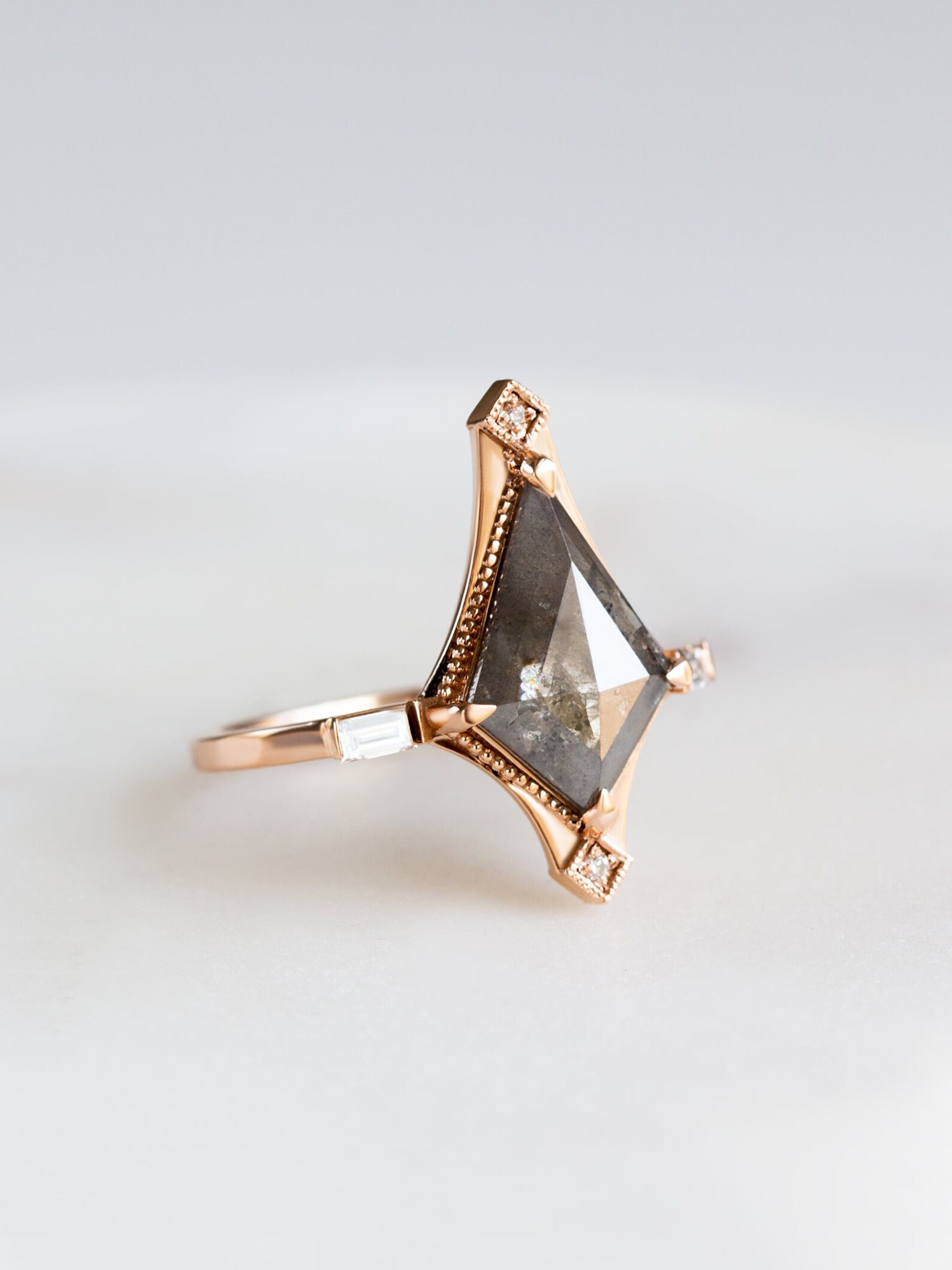 Salt and Pepper Kite Diamond Engagement Ring Wedding Ring Etsy