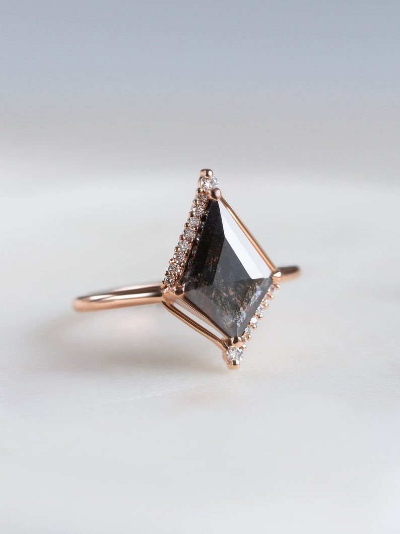 Salt and Pepper Kite Engagement Ring Diamond Wedding Ring Etsy