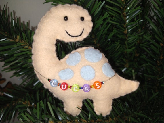 Baby first Christmas, personalized handmade Dinosaur ornament, unbreakable felt holiday decorations, baby first ornament, baby dino ornament