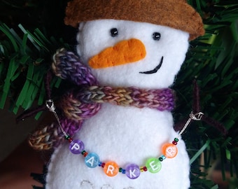 Personalized handmade Snowman Christmas ornament, unbreakable felt decorations, customized ornaments