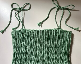 Crochet Crop Tank Top with Tie Straps