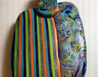Large multicolored polymer clay pendant necklace