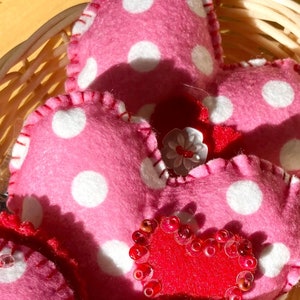 Pink polka dot Felt Valentines hearts
